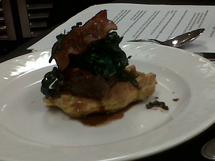 Beef Shortribs with vegetable waffles, Tuscan Kale and maple bacon Beef Shortribs with vegetable waffles, Tuscan Kale and maple bacon
